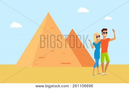 Egyptian Pyramid And Tourists Taking Pictures With Phone, Historical Heritage Attraction For People,