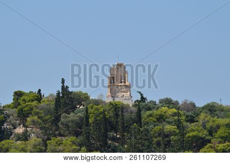 Monument To Philopapos, On The Top Of The Hill Philopapos Seen From The Acropolis Of Athens. Archite