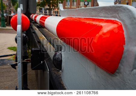 Red And White Barrier On The Old Bridge In Leiden’s Harbor