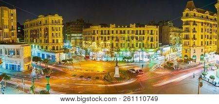Cairo, Egypt - December 23, 2017: The Talaat Harb Square Is One Of The Most Busiest Places In Modern