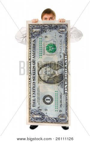 empresário espera grande tamanho nos dólar no fundo branco