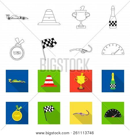 Vector Illustration Of Car And Rally Icon. Set Of Car And Race Vector Icon For Stock.
