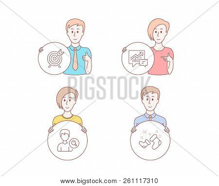 People Hand Drawn Style. Set Of Search People, Archery And Accounting Icons. Santa Boots Sign. Find 