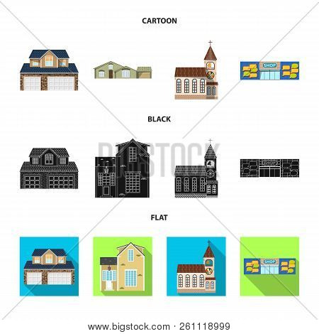 Isolated Object Of Building And Front Icon. Set Of Building And Roof Vector Icon For Stock.