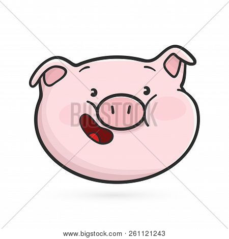Laughing Emoticon Icon. Emoji Pig. Vector Illustration
