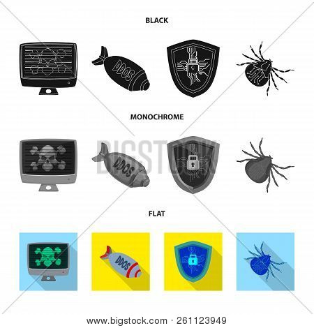 Vector Design Of Virus And Secure Icon. Set Of Virus And Cyber Stock Vector Illustration.