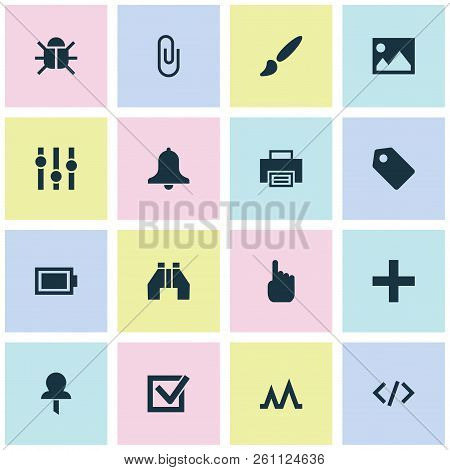 User Icons Set With Image, Stabilizer, Brush And Other Pin Elements. Isolated Vector Illustration Us