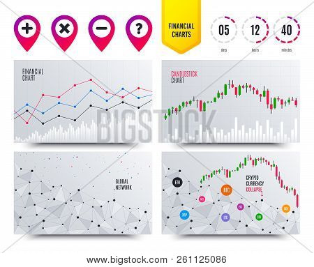 Financial Planning Charts. Plus And Minus Icons. Delete And Question Faq Mark Signs. Enlarge Zoom Sy