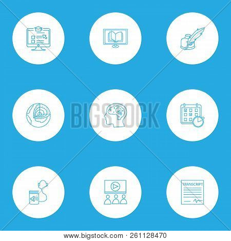 Education Icons Line Style Set With Webinar, Online Course, Online Reading And Other Inkwell Element