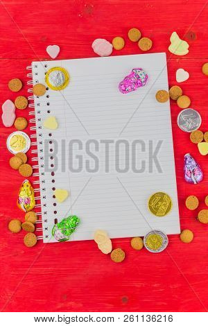 Candy And Notepad For Traditional Dutch Sinterklaas Holiday Celebration