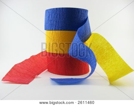 Blå, gul og rød part streamers
