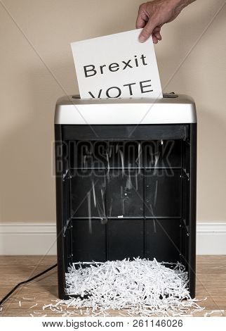 Brexit Paper Vote Being Shredded As A Wasted Vote In An Office Shredder