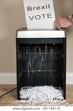 Brexit Paper Vote Being Shredded As A Wasted Vote In An Office Shredder