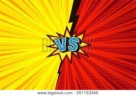 Comic Versus Competitive Concept With Radial Rays Halftone Effects Lightning Speech Bubble Blue Vs L