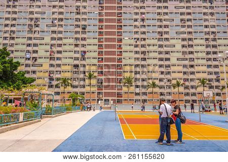 Choi Hung,hong Kong - May 5, 2018 : View Of Choi Hung Estate. It Is Located In Wong Tai Sin District