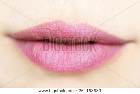 Photo Of Beautiful Female Lips Pink Color Close-up
