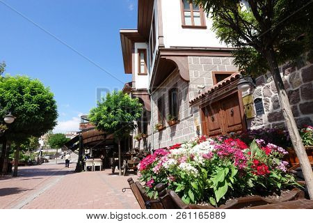 Ankara, Turkey - Renovated Ottoman style houses and street in Hamamonu District