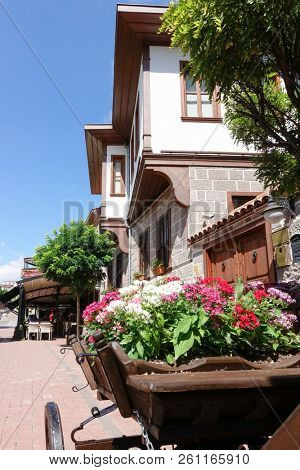 Ankara, Turkey - Renovated Ottoman style houses and street in Hamamonu District