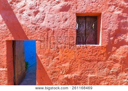 Arequipa Peru August 2018 Door And Window In Santa Catalina Monastery. It Is Declared A World Herita