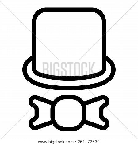 Top Hat And Tie Bow Line Icon. Cylinder And Bow Vector Illustration Isolated On White. Gentleman Out