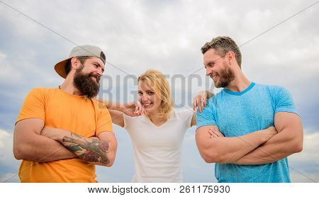 Trust And Support Attributes Of True Team. United By Idea. Woman And Men Look Confident While Stay C