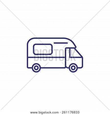 Camping Car Line Icon. Caravan, Trailer, Motorhome. Transport Concept. Vector Illustration Can Be Us