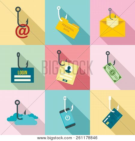 Phishing Icon Set. Flat Set Of Phishing Vector Icons For Web Design