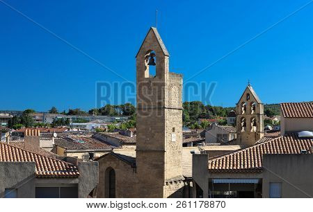View Of Salon De Provence With Typical And Bell Towers, France.