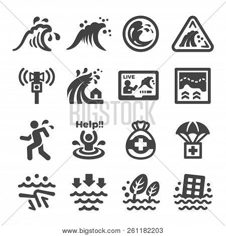 Tsunami And Flood Icon Set Vector And Illustration