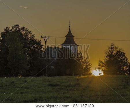 Zbytiny Village In Sunset Time In Autumn Evening In Sumava National Park