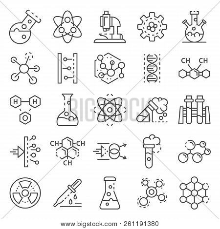 Chemistry Lab Icon Set. Outline Set Of Chemistry Lab Vector Icons For Web Design Isolated On White B