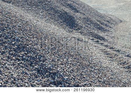 Breakstone Background. Road Gravel. Gravel Texture. Crushed Gravel Background. Piles Of Limestone Ro