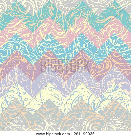 Grunge Paisley Pattern In Collage Patchwork Style.