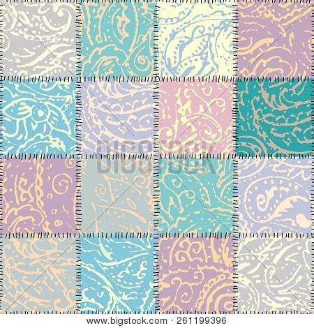 Grunge Paisley Pattern In Collage Patchwork Style.
