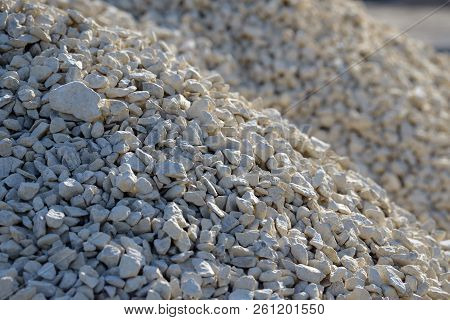Breakstone Background. Road Gravel. Gravel Texture. Crushed Gravel Background. Piles Of Limestone Ro