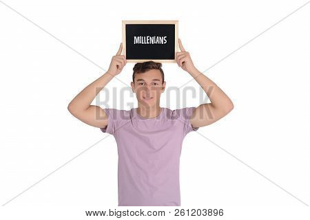 Man Holding A Chalkboard With 