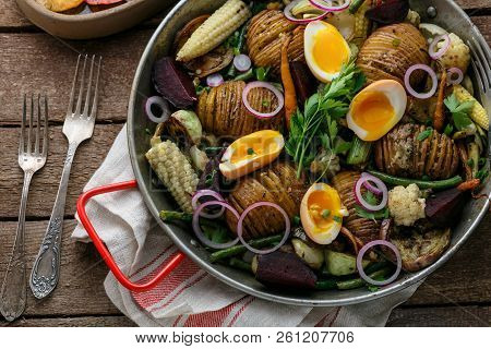 Baked Vegetabless In A Pan, Close View