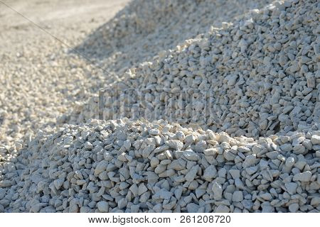 Breakstone Background. Road Gravel. Gravel Texture. Crushed Gravel Background. Piles Of Limestone Ro