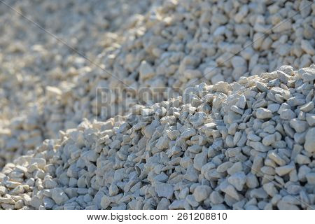 Breakstone Background. Road Gravel. Gravel Texture. Crushed Gravel Background. Piles Of Limestone Ro