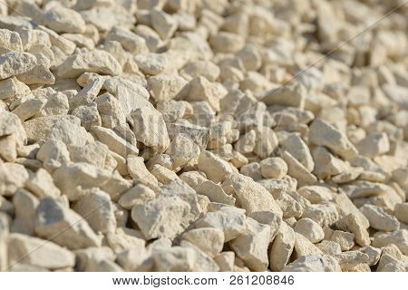 Breakstone Background. Road Gravel. Gravel Texture. Crushed Gravel Background. Piles Of Limestone Ro