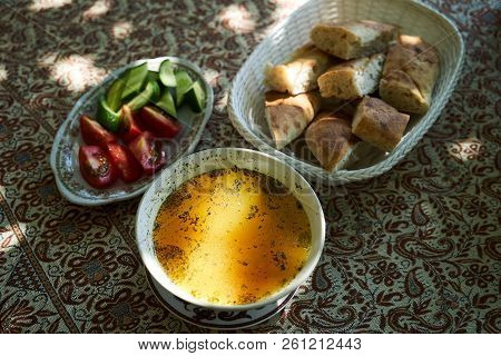 Traditional Azerbaijan Dushbere Soup With Meat Dumplings