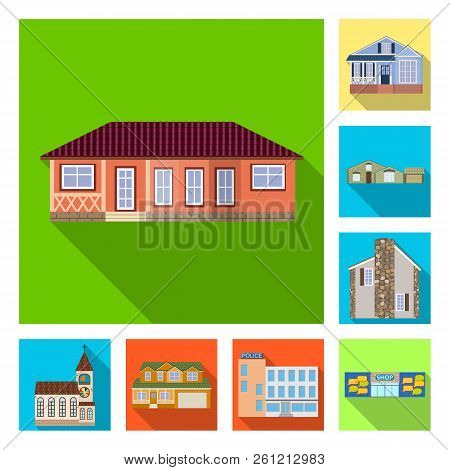 Vector Design Of Building And Front Symbol. Set Of Building And Roof Stock Symbol For Web.