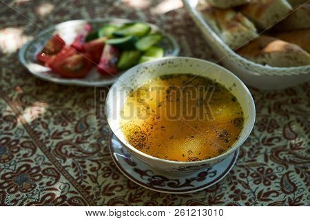 Traditional Azerbaijan Dushbere Soup With Meat Dumplings