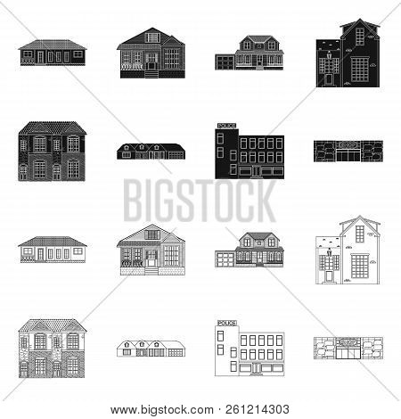 Vector Illustration Of Building And Front Sign. Set Of Building And Roof Vector Icon For Stock.