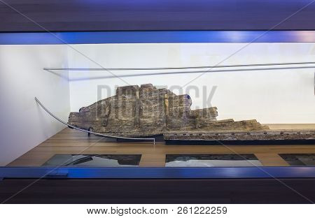 Cartagena, Spain - September 14th, 2018: Phoenician Ship Mazarron 1 At Arqua, National Museum Of Und