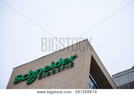 Belgrade, Serbia - October 2, 2018:  Schneider Electric Logo In Front Of Their Main Office For Serbi