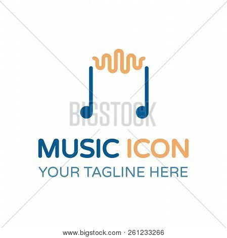 Creative Music Icon. Vector Thin Line Illustration Of Musical Notes With Soundwave For Music, Sound,