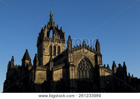 St Giles Cathedral With A Blue Sky Background, Edinburgh Scotland