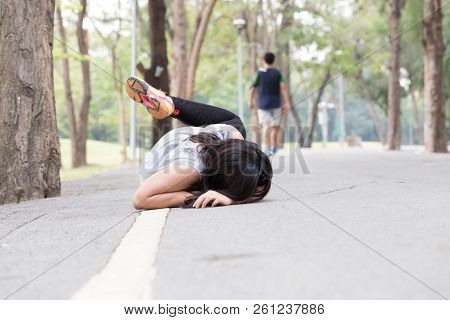 Accident. Stumble And Fall While Running In Park