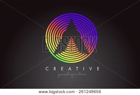 A Letter Logo Design With Colorful Rainbow Circular Shapes. Vigrant Circle Letter Logo Vector Illust